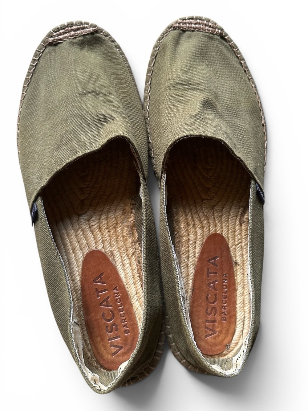 Viscata Barcelona Olive Canvas Espadrille Slip-On Shoes Handmade in Spain